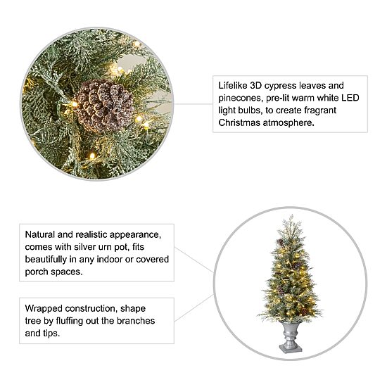 Glitzhome Pre-Lit Porch 4 Foot Pine Christmas Tree