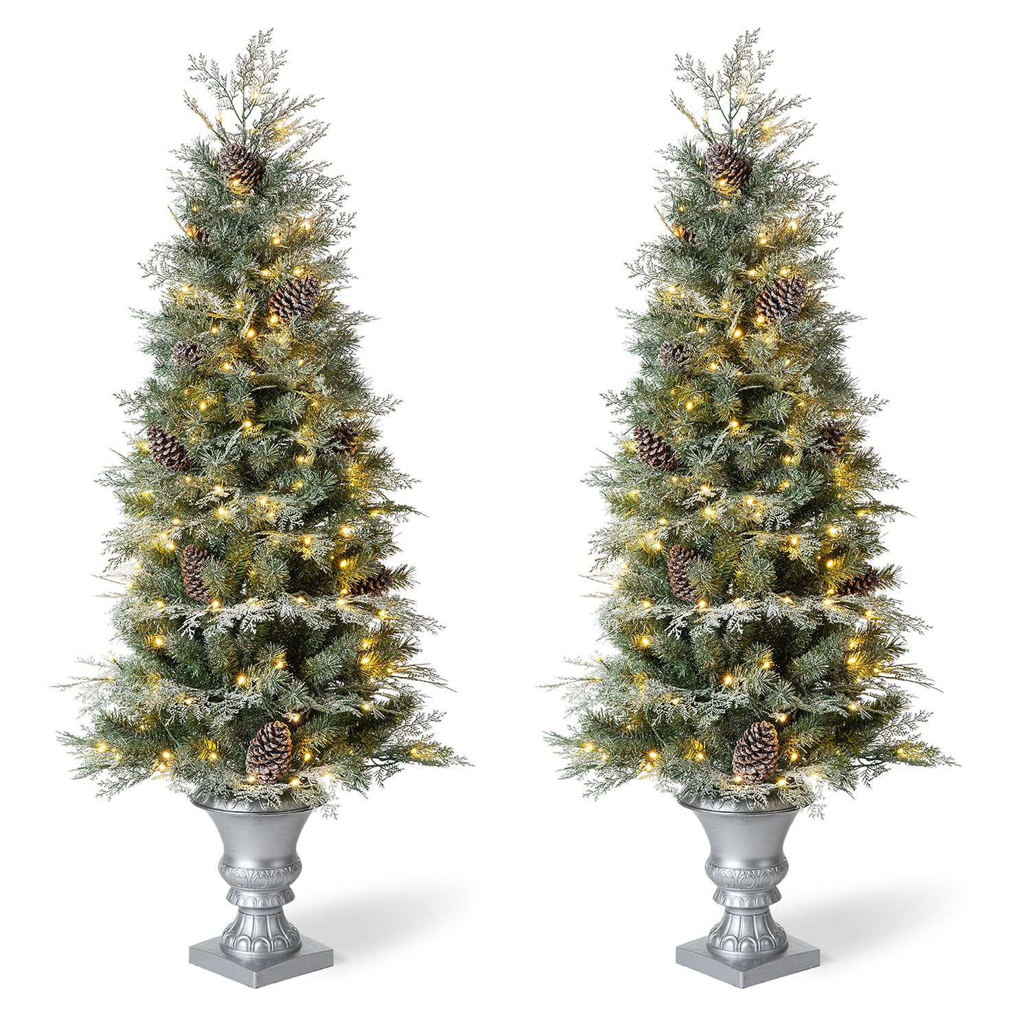 Glitzhome 5 Ft 2-pc Pre-Lit Porch Pine Christmas Tree
