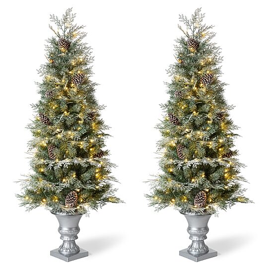 Glitzhome 5 Ft 2-pc Pre-Lit Porch Pine Christmas Tree