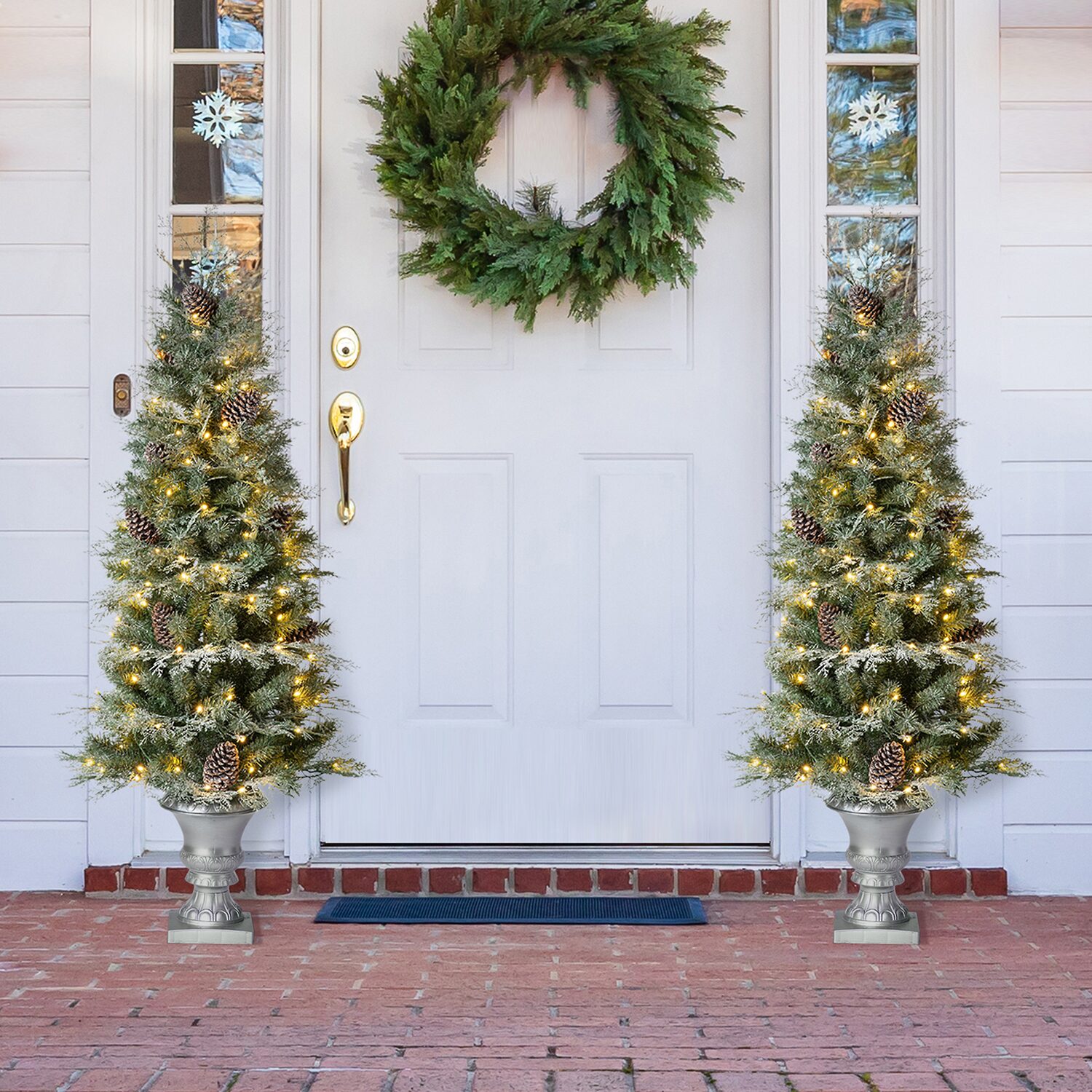 Glitzhome 5 Ft 2-pc Pre-Lit Porch Pine Christmas Tree