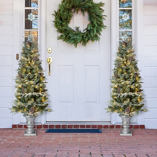 Glitzhome 5 Ft 2-pc Pre-Lit Porch Pine Christmas Tree