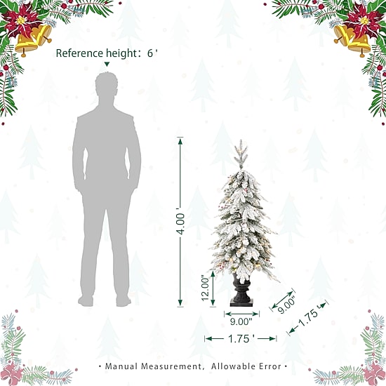 Glitzhome Pre-Lit Flocked Porch 4 Foot Fir Christmas Tree