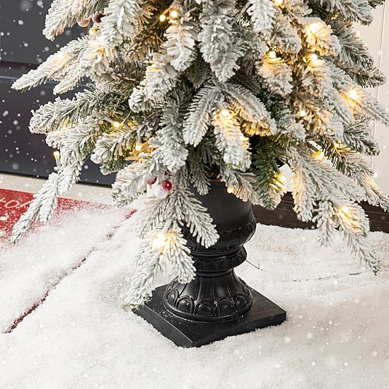 Glitzhome Pre-Lit Flocked Porch 4 Foot Fir Christmas Tree