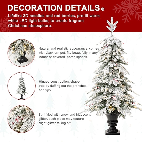 Glitzhome 5 Ft Pre-Lit Flocked Porch Fir Christmas Tree