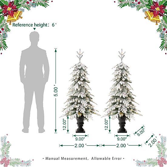 Glitzhome 5 Ft 2pc Pre-Lit Porch Fir Christmas Tree