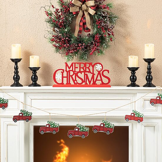 Glitzhome Wood & Metal Merry Christmas Tabletop Decor