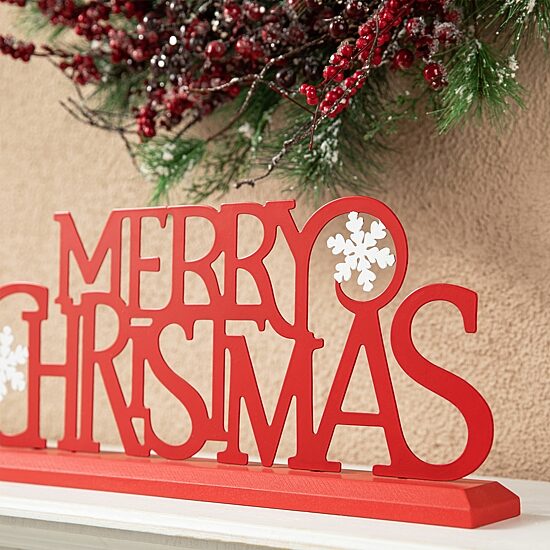 Glitzhome Wood & Metal Merry Christmas Tabletop Decor