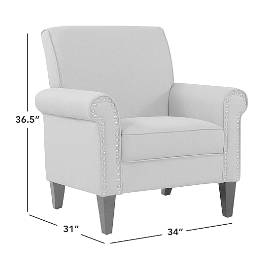 Jean Traditional Rolled Arm Accent Chair with Pewter Nailheads in Linen