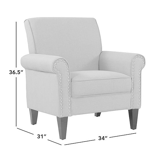 Jean Traditional Rolled Arm Accent Chair with Pewter Nailheads in Tweed