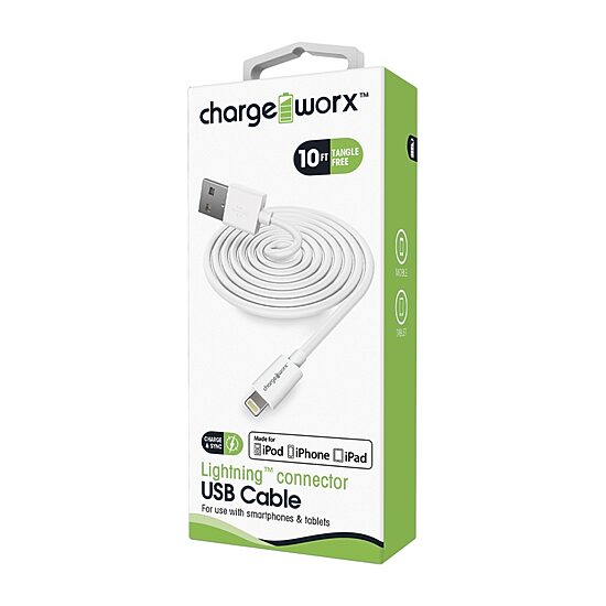 Chargeworx 10ft Lightning Cable Charger