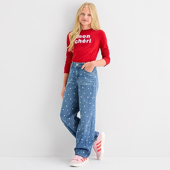 Vanilla Star Big Kid Girls Mid Rise Wide Leg Jean