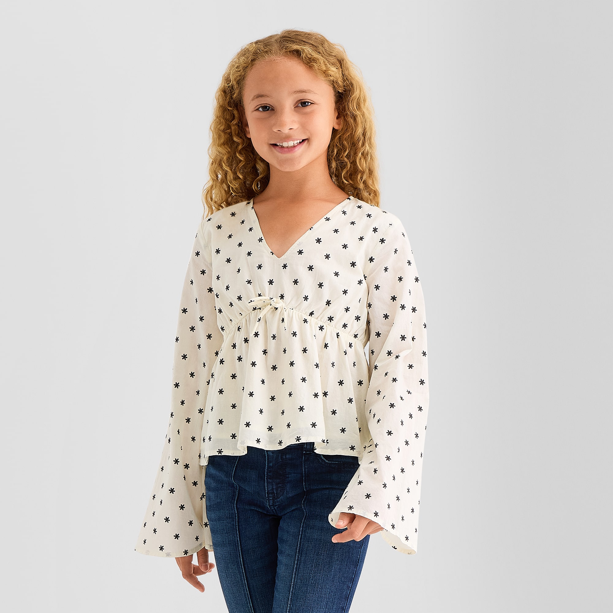 Thereabouts Little & Big Kid Girls V Neck Long Sleeve Blouse