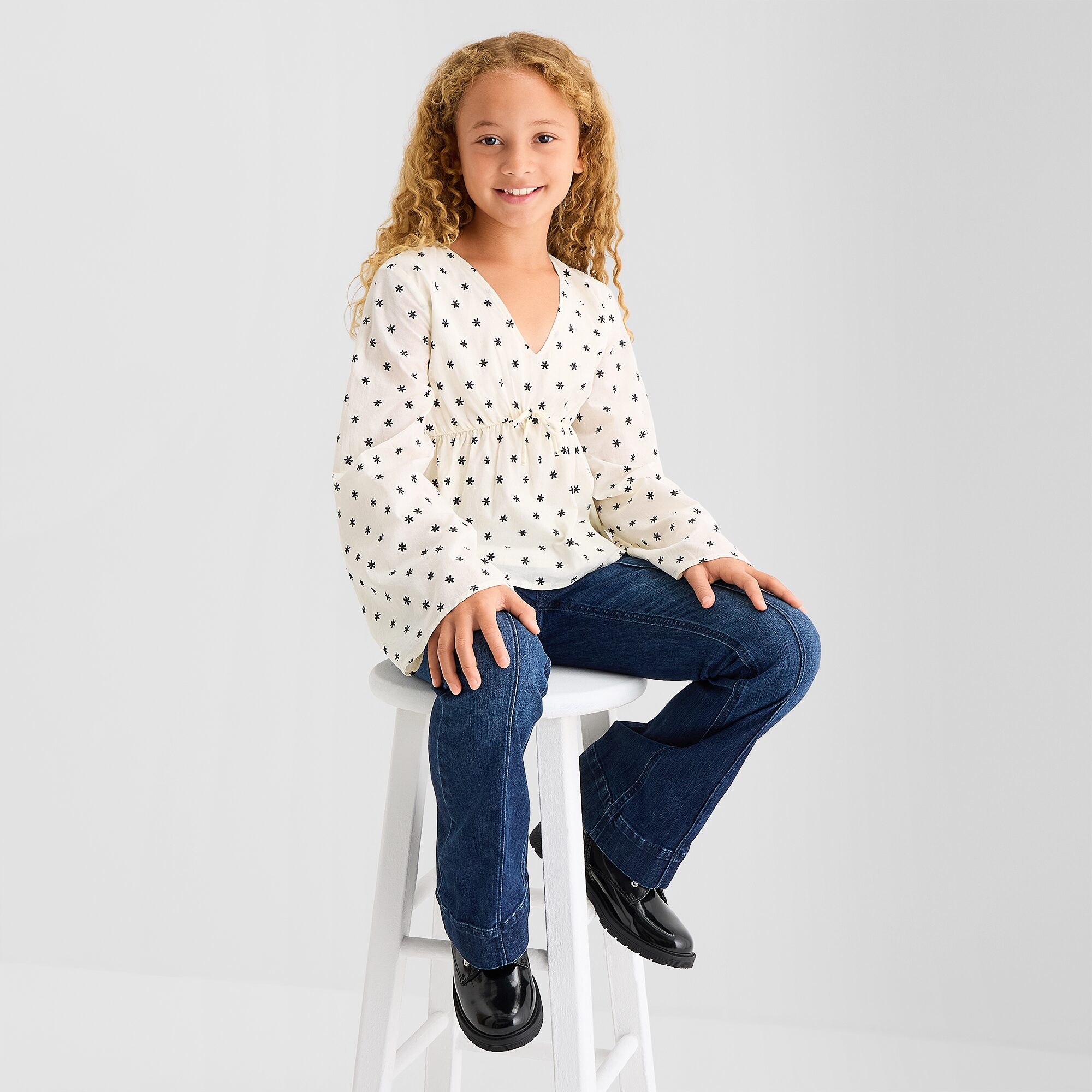 Thereabouts Little & Big Kid Girls V Neck Long Sleeve Blouse