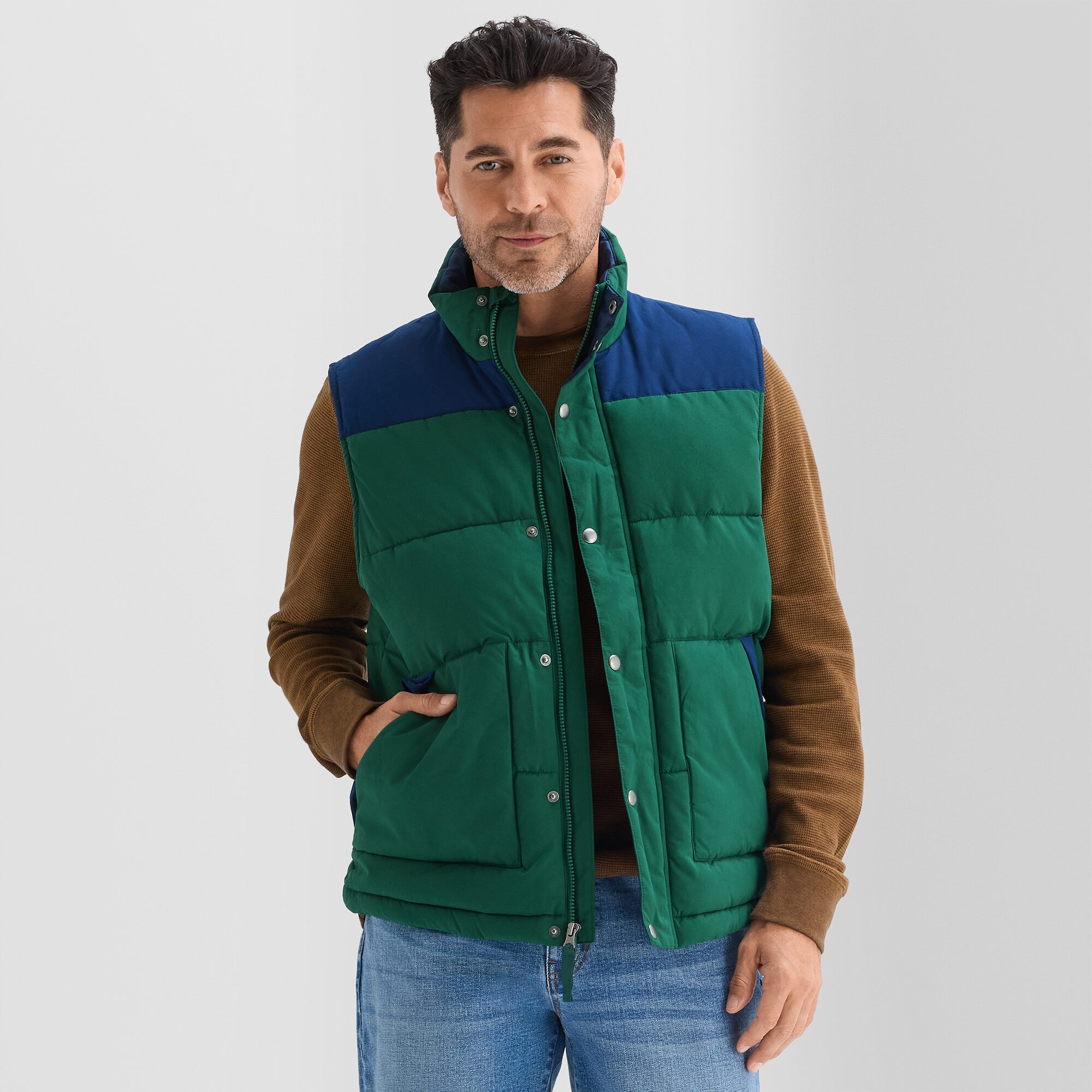 St. John's Bay Quilted Cargo Colorblock Mens Heavyweight Puffer Vest