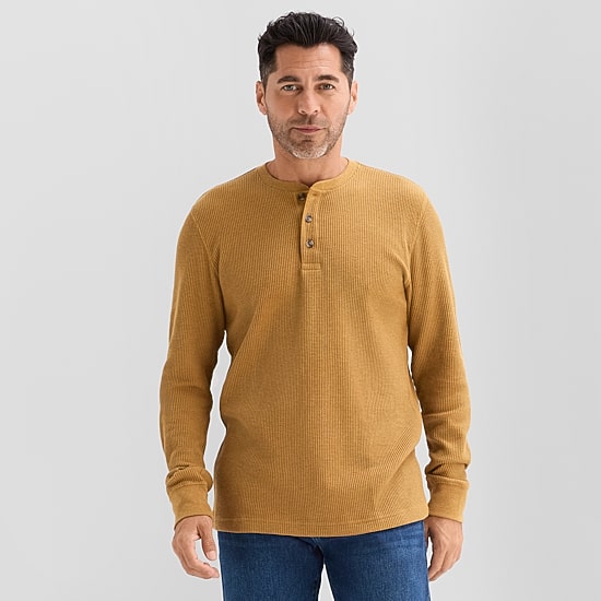 St. John's Bay Waffle Mens Henley Neck Long Sleeve Classic Fit Thermal Top
