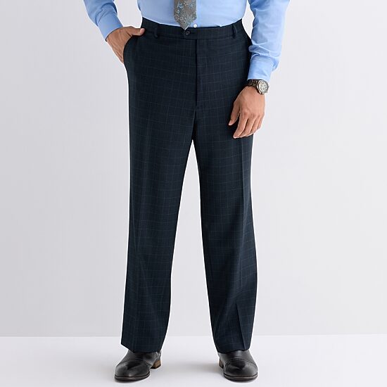 Stafford Coolmax All Season Ecomade Mens Big and Tall Classic Fit Plaid Flat Front Suit Pant