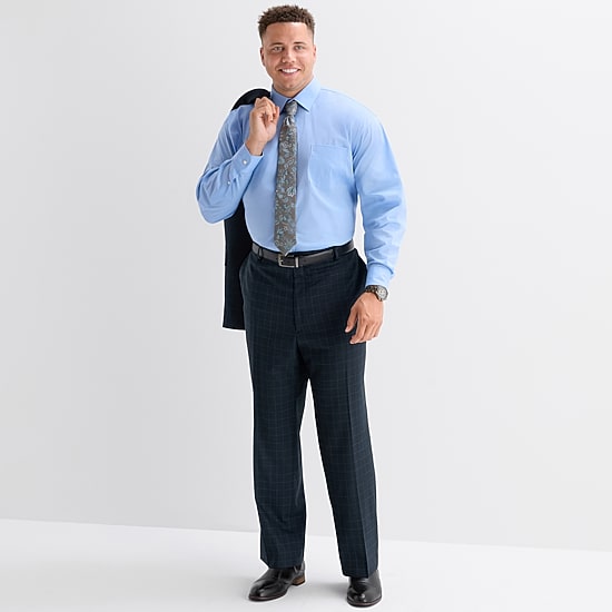 Stafford Coolmax All Season Ecomade Mens Big and Tall Classic Fit Plaid Flat Front Suit Pant