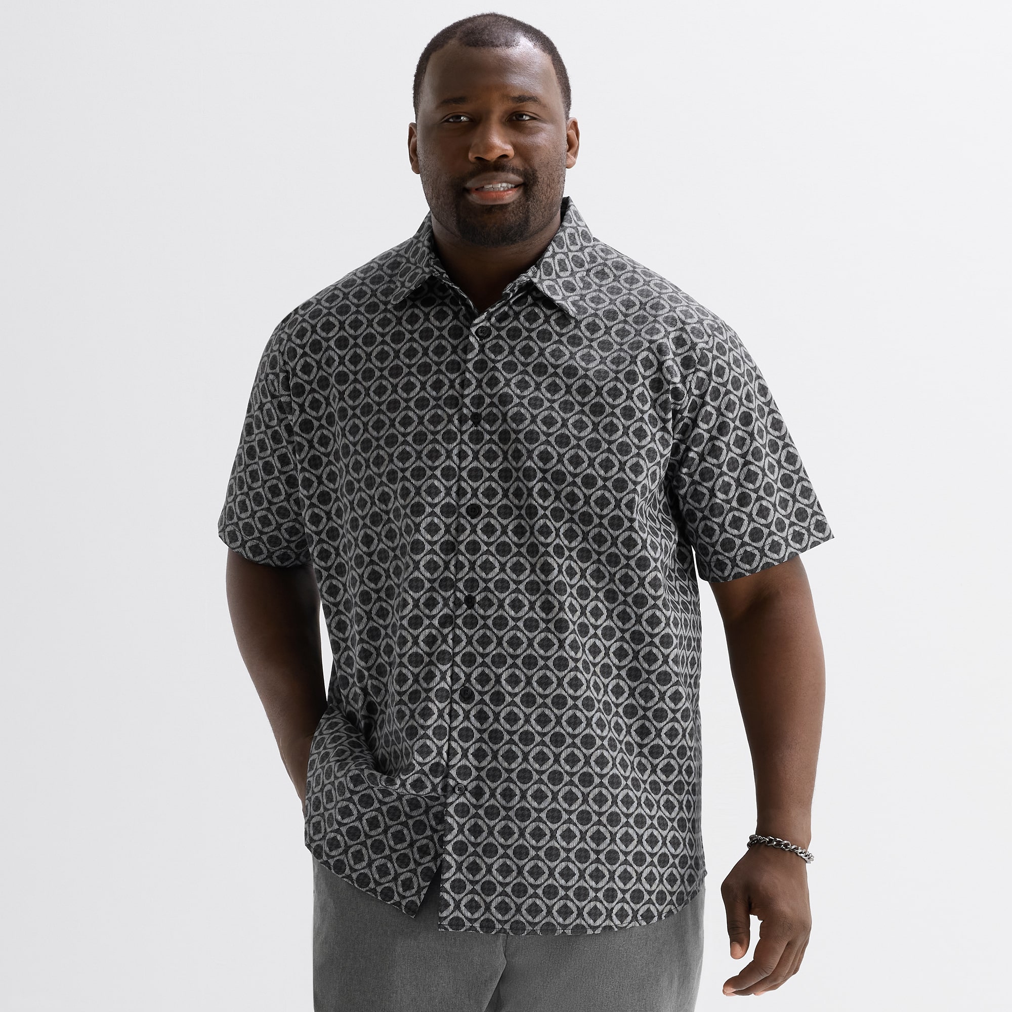 Shaquille O'Neal XLG™ Mens Short Sleeve Regular Fit Big and Tall Button-Down Shirt