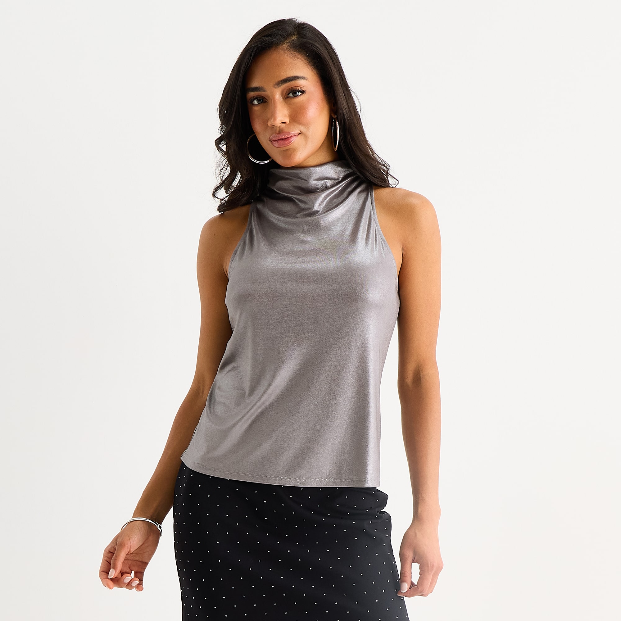 Bold Elements Womens Mock Neck Sleeveless Blouse