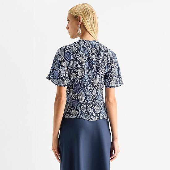 Worthington Womens Crew Neck Short Sleeve Blouse