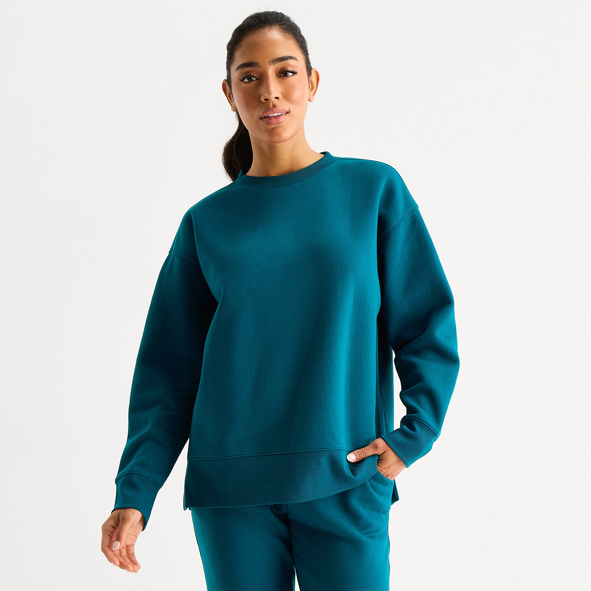 Xersion Womens Oversized Super Soft Fleece Crewneck Sweatshirt
