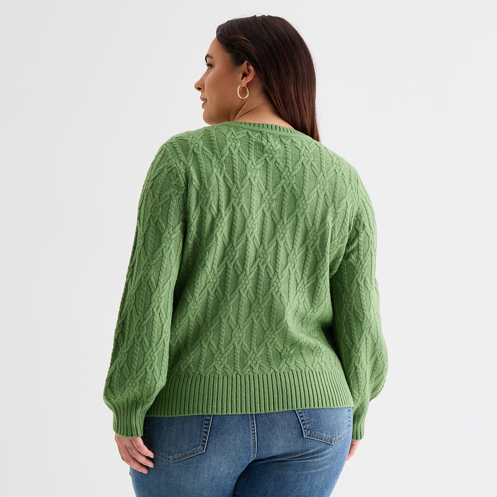 St. John's Bay Plus Womens V Neck Long Sleeve Pullover Sweater