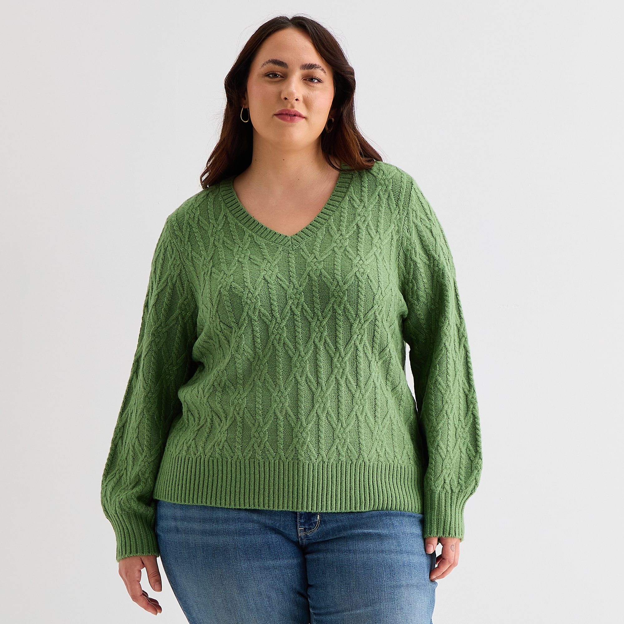St. John's Bay Plus Womens V Neck Long Sleeve Pullover Sweater