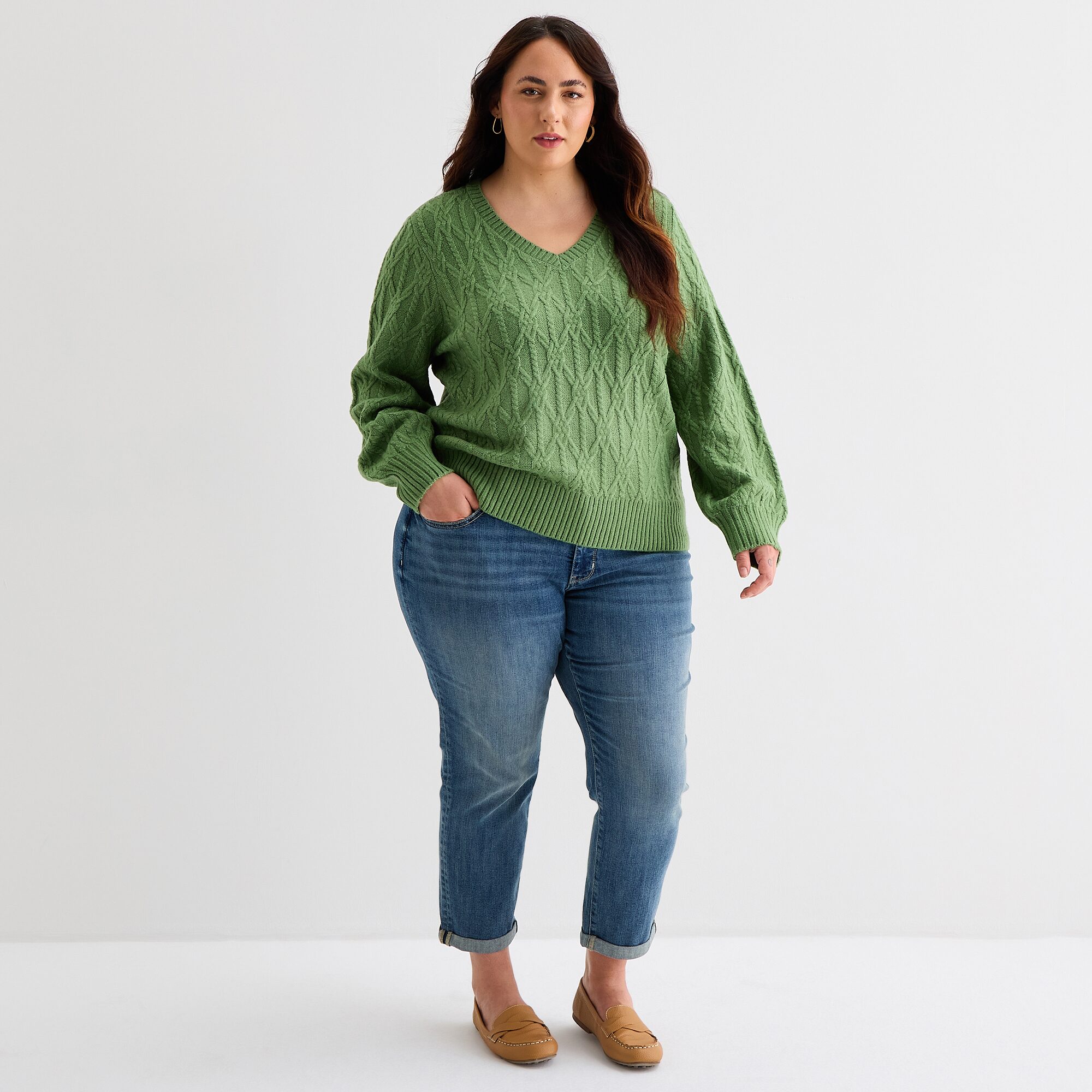 St. John's Bay Plus Womens V Neck Long Sleeve Pullover Sweater