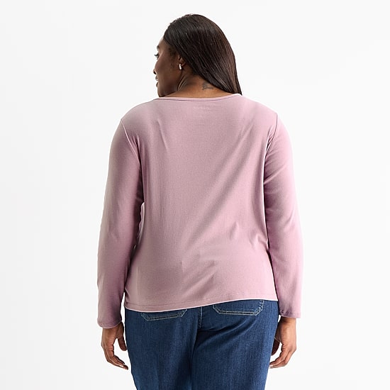 Liz Claiborne Womens Plus Crew Neck Long Sleeve T-Shirt