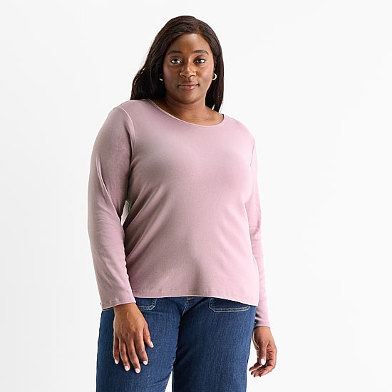 Liz Claiborne Womens Plus Crew Neck Long Sleeve T-Shirt