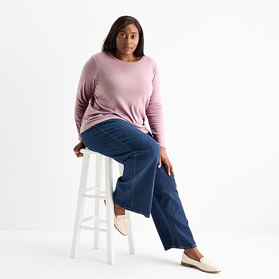 Liz Claiborne Womens Plus Crew Neck Long Sleeve T-Shirt