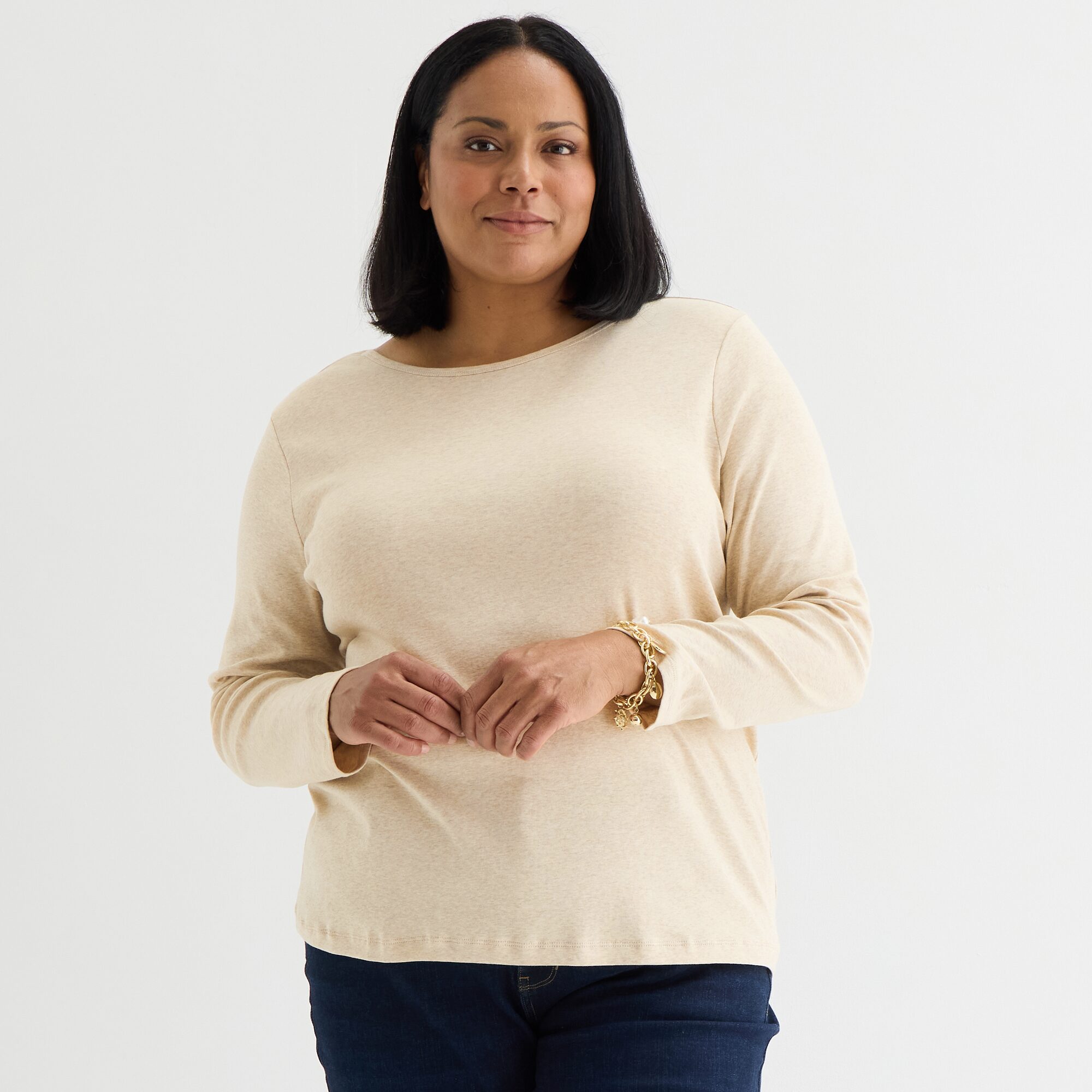 Liz Claiborne Womens Plus Crew Neck Long Sleeve T-Shirt