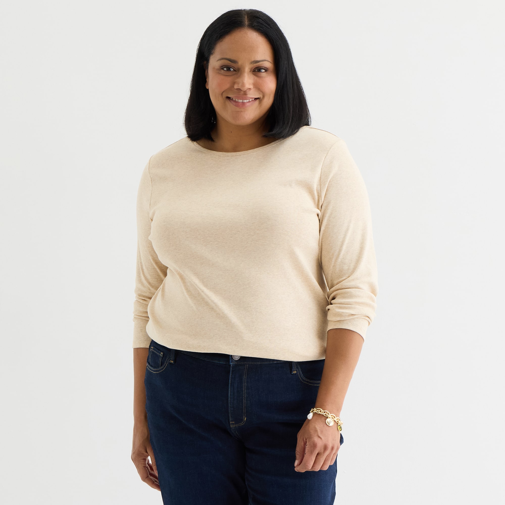Liz Claiborne Womens Plus Crew Neck Long Sleeve T-Shirt