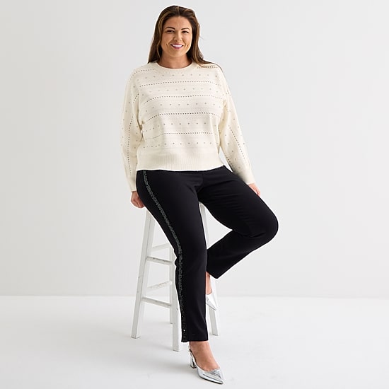 Liz Claiborne Plus Womens Crew Neck Long Sleeve Pullover Sweater