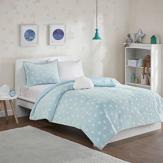 Mi Zone Kids Avery Glow In The Dark Plush Comforter Set with decorative pillow