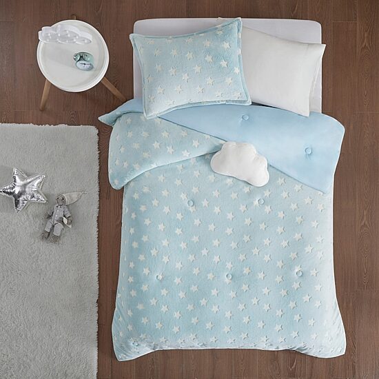 Mi Zone Kids Avery Glow In The Dark Plush Comforter Set with decorative pillow