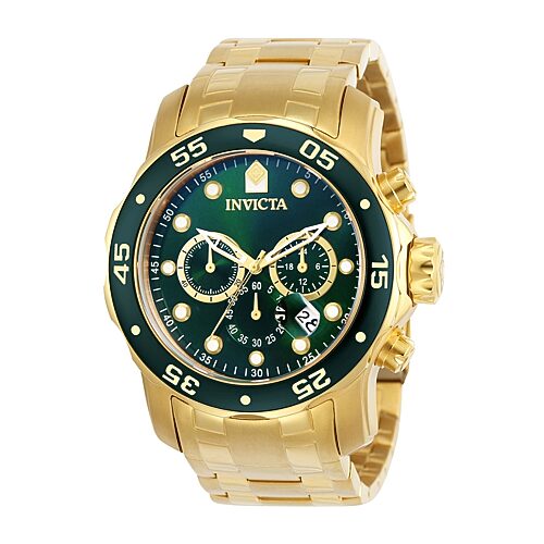 Invicta Pro Diver Mens Chronograph Gold Tone Stainless Steel Bracelet Watch 0075, One Size