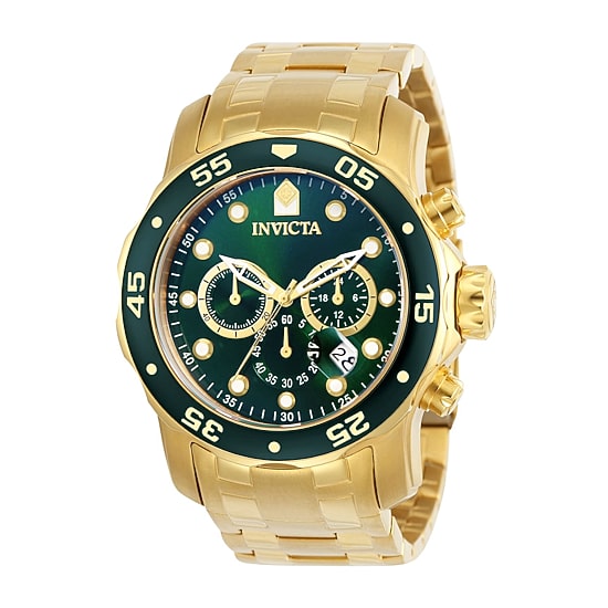 Invicta Pro Diver Mens Chronograph Gold Tone Stainless Steel Bracelet Watch 0075