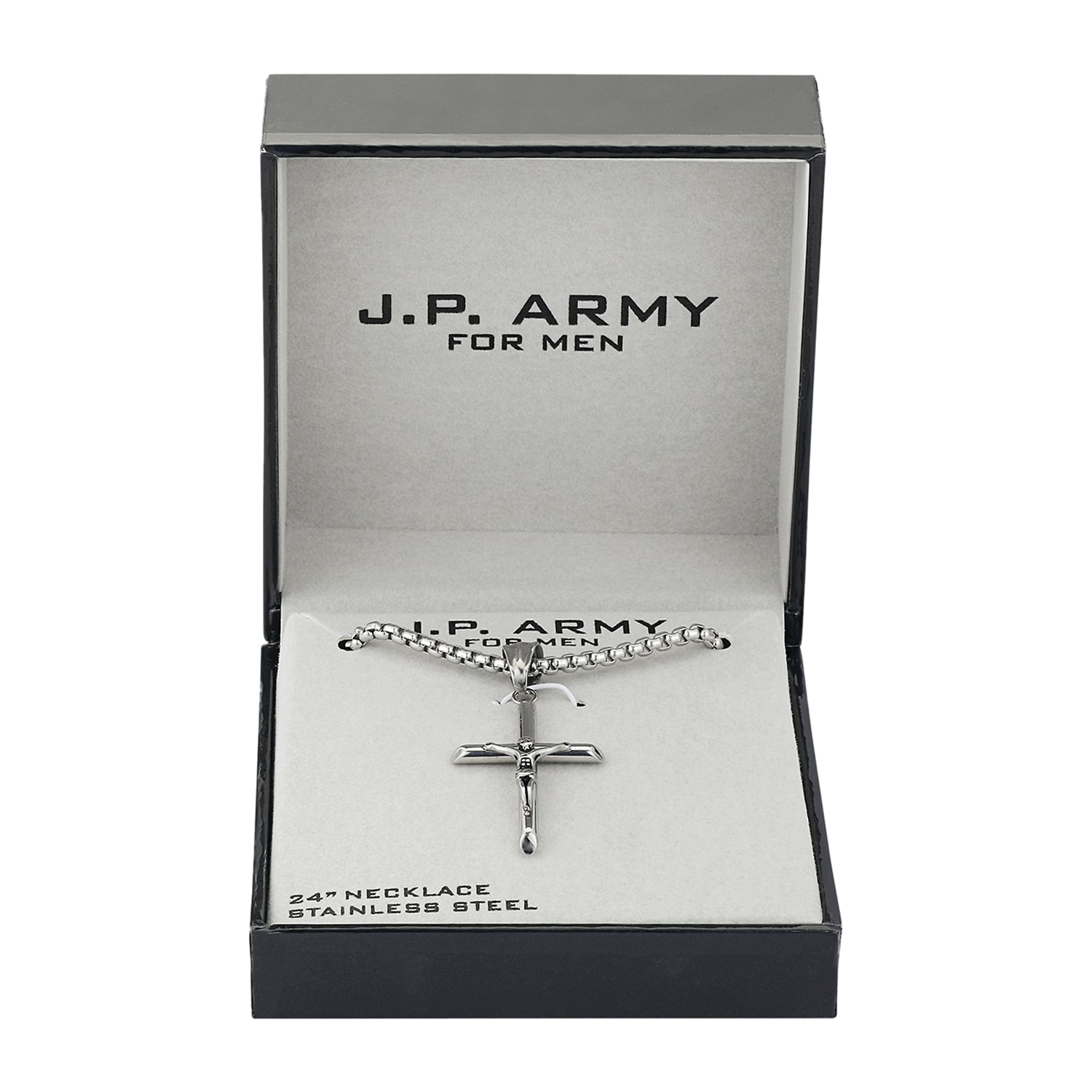 J.P. Army Men's Jewelry Stainless Steel 22 Inch Link Cross Pendant Necklace