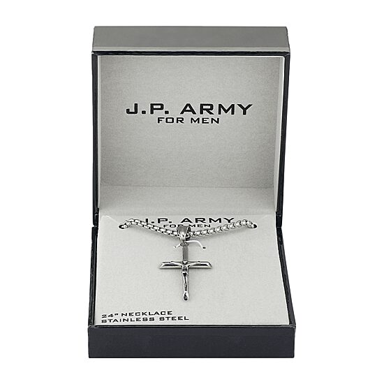 J.P. Army Men's Jewelry Stainless Steel 22 Inch Link Cross Pendant Necklace