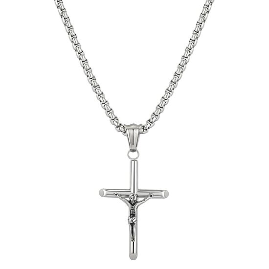 J.P. Army Men's Jewelry Stainless Steel 22 Inch Link Cross Pendant Necklace