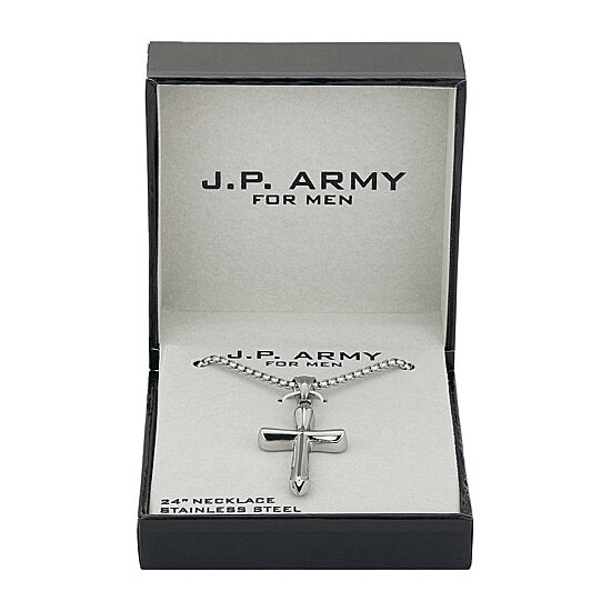 J.P. Army Men's Jewelry Stainless Steel 22 Inch Link Cross Pendant Necklace
