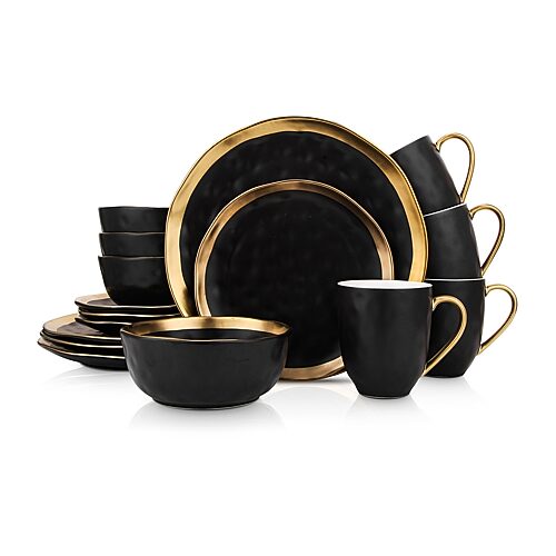 Stone Lain Florian 16 Pc. Dinnerware Set, Service For 4 - Black