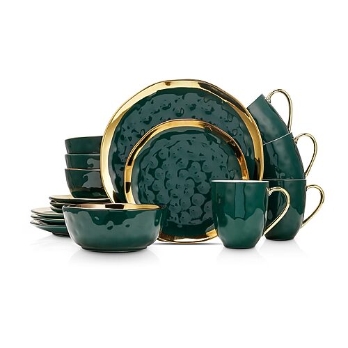Stone Lain Florian 16 Pc. Dinnerware Set, Service For 4 - Green and Gold