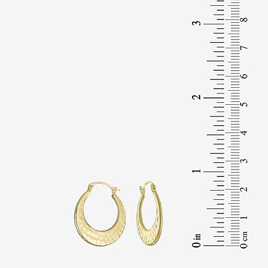 Hammered Womens 14K Gold 20mm Round Hoop Earrings