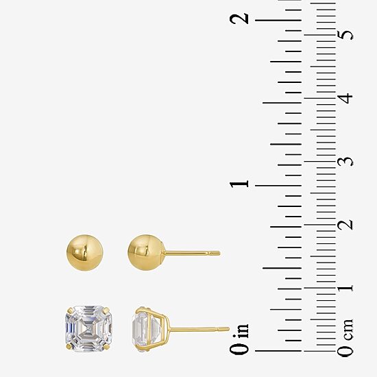 Womens Lab Created Cubic Zirconia 10K Gold Ball 2 Pair Earring Set