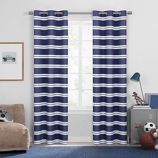 Under the Stars Kids Hayden Stripe Grommet Top Energy Saving 100% Blackout Single Curtain Panel