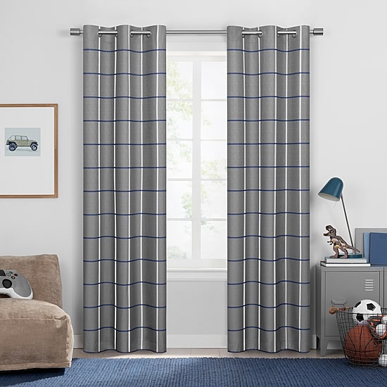 Under the Stars Kids Hayden Plaid Grommet Top Energy Saving 100% Blackout Single Curtain Panel