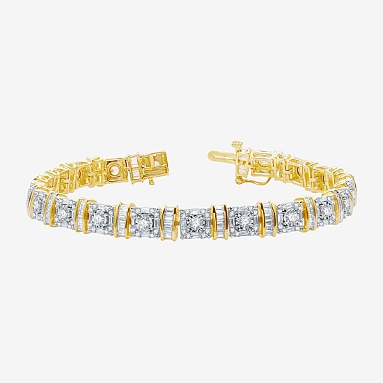 Womens 5 CT. T.W. Natural White Diamond 10K Gold 7.5 Inch Tennis Bracelet