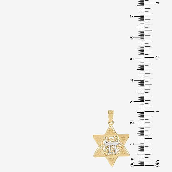 14K Two-Tone Gold Star Of David With Chai Charm Pendant